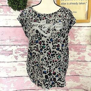 JUICY COUTURE Women’s Gray Multicolor Animal Print Love Top size Medium